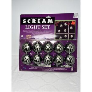 Vintage 1997 Scream Light Set Halloween Decorations 10 Pc Black Cord String NIB